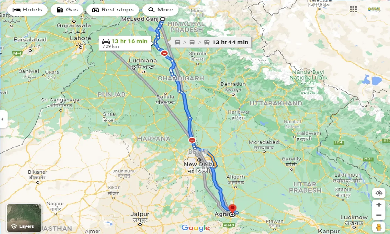 mcleodganj-to-agra-one-way