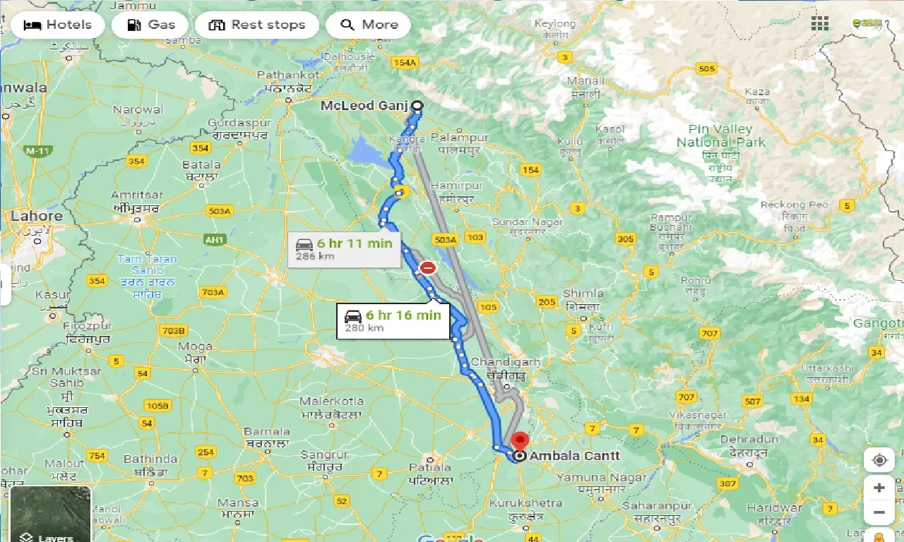 mcleodganj-to-ambala-cantt-one-way