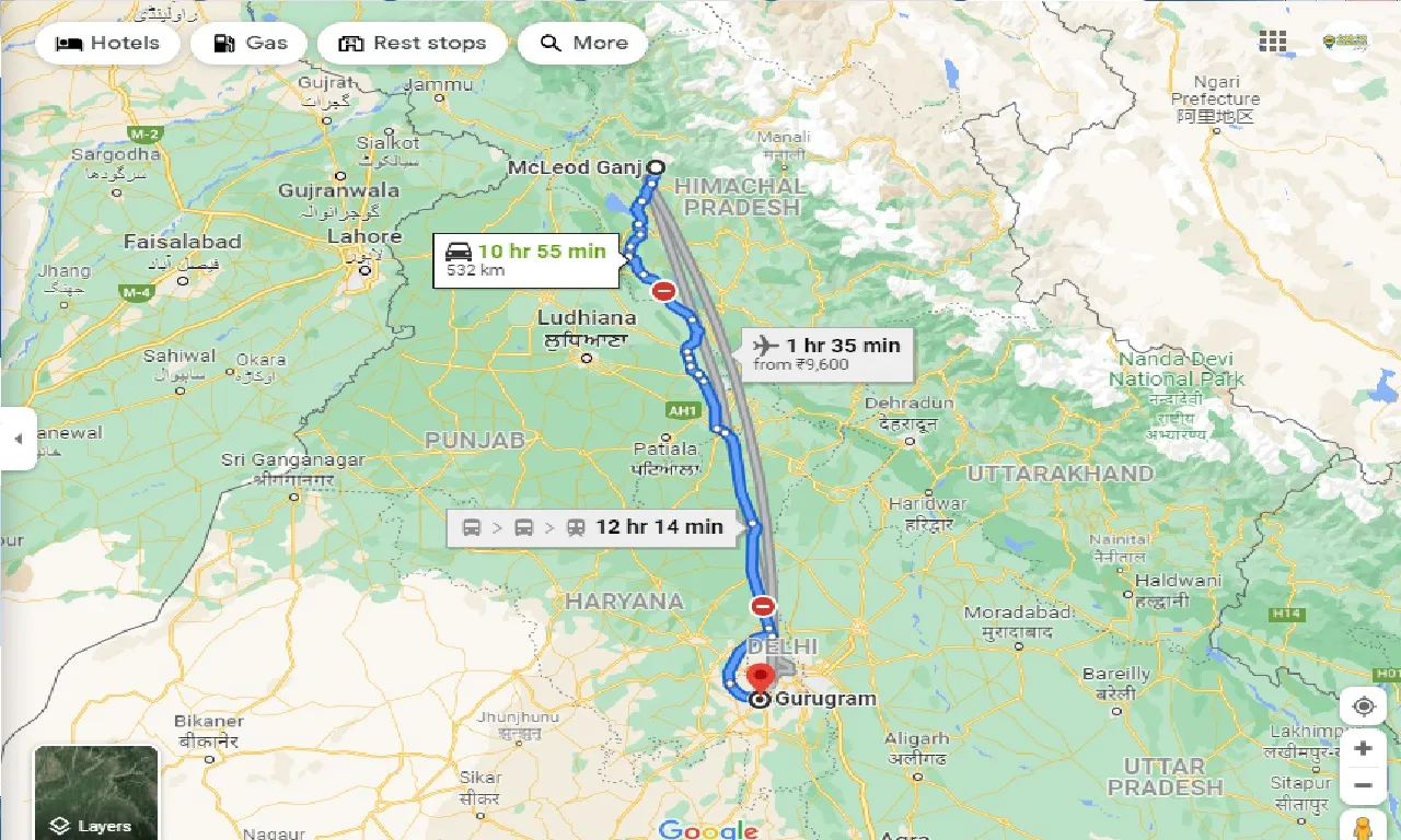 mcleodganj-to-gurgaon-one-way