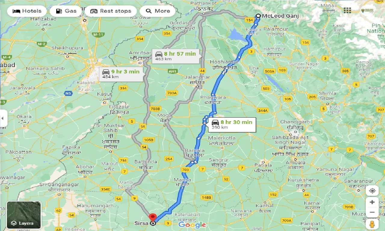 mcleodganj-to-sirsa-one-way