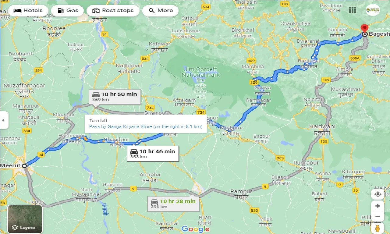 meerut-to-bageshwar-one-way