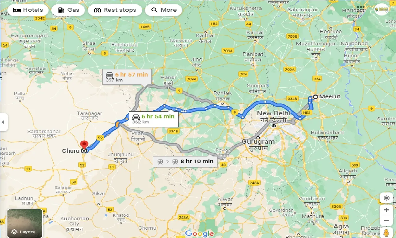 meerut-to-churu-one-way