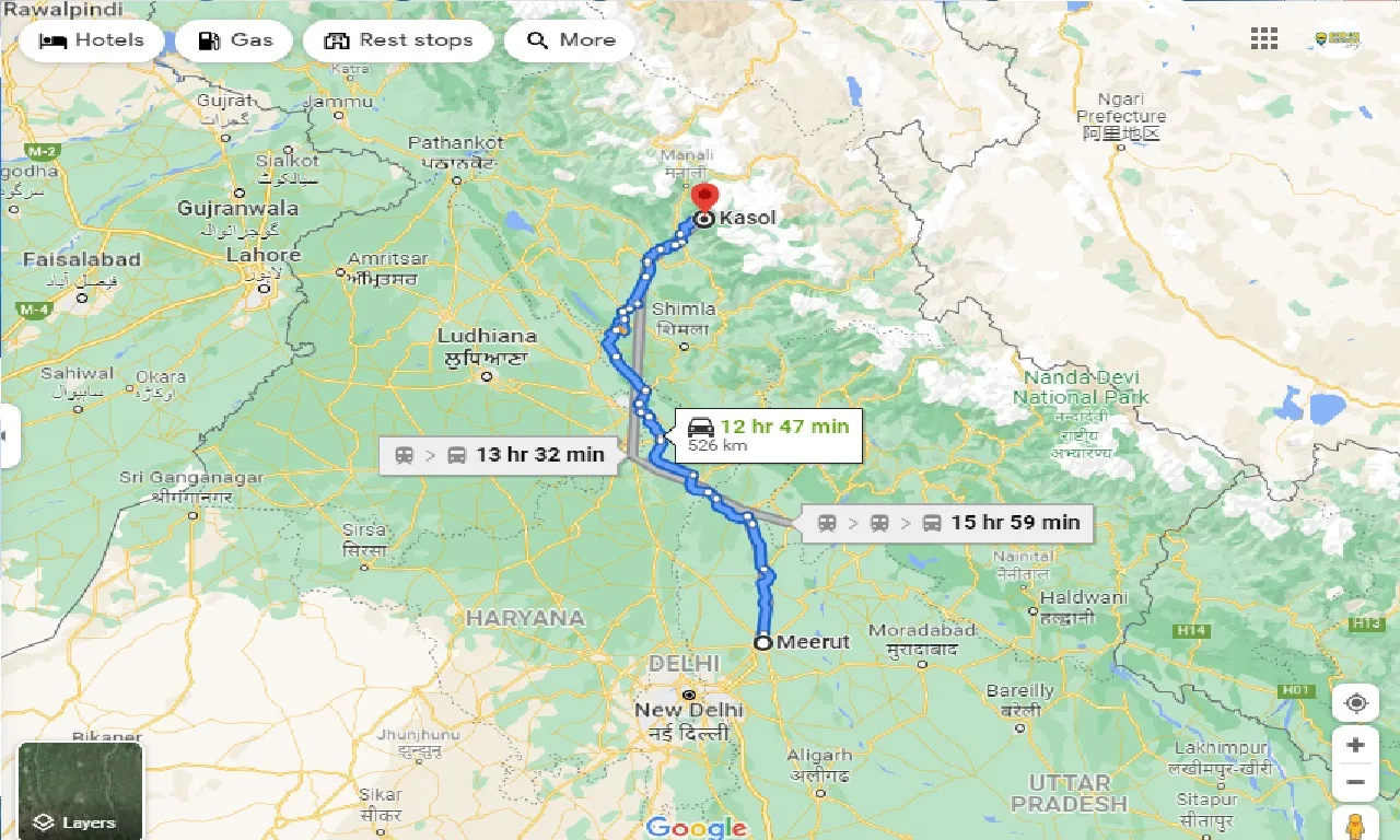 meerut-to-kasol-one-way