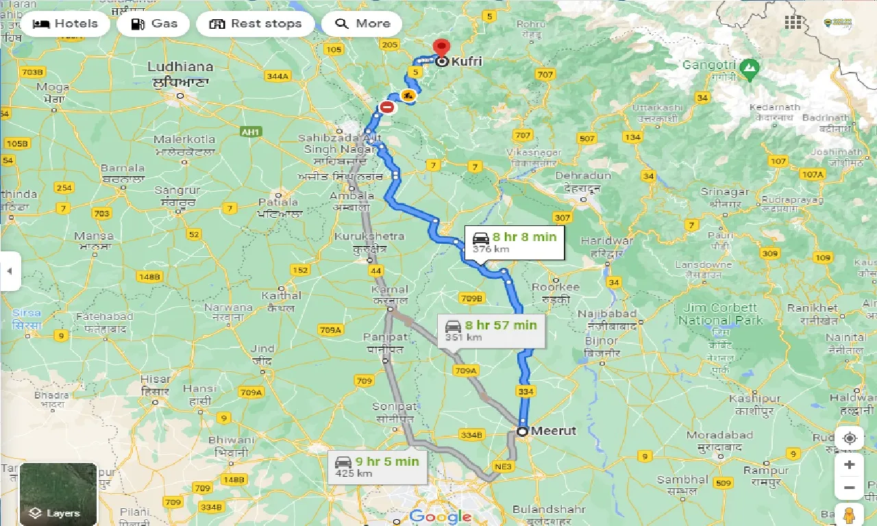 meerut-to-kufri-one-way
