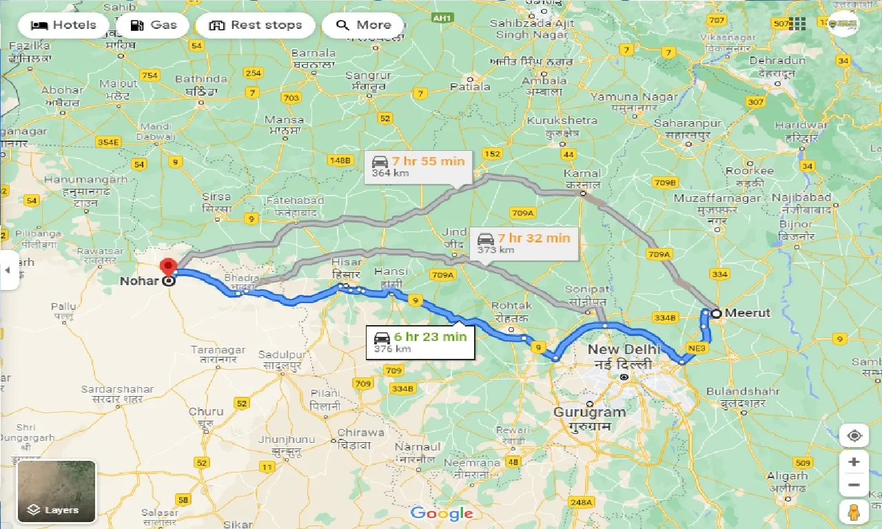 meerut-to-nohar-taxi