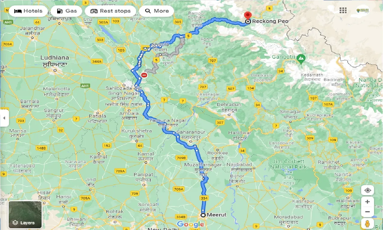 meerut-to-reckong-peo-one-way