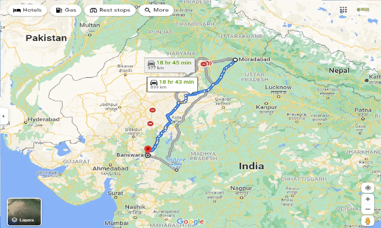 moradabad-to-banswara-one-way