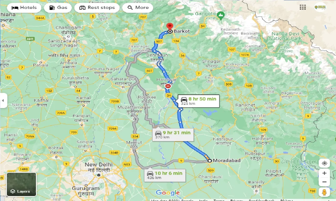 moradabad-to-barkot-one-way
