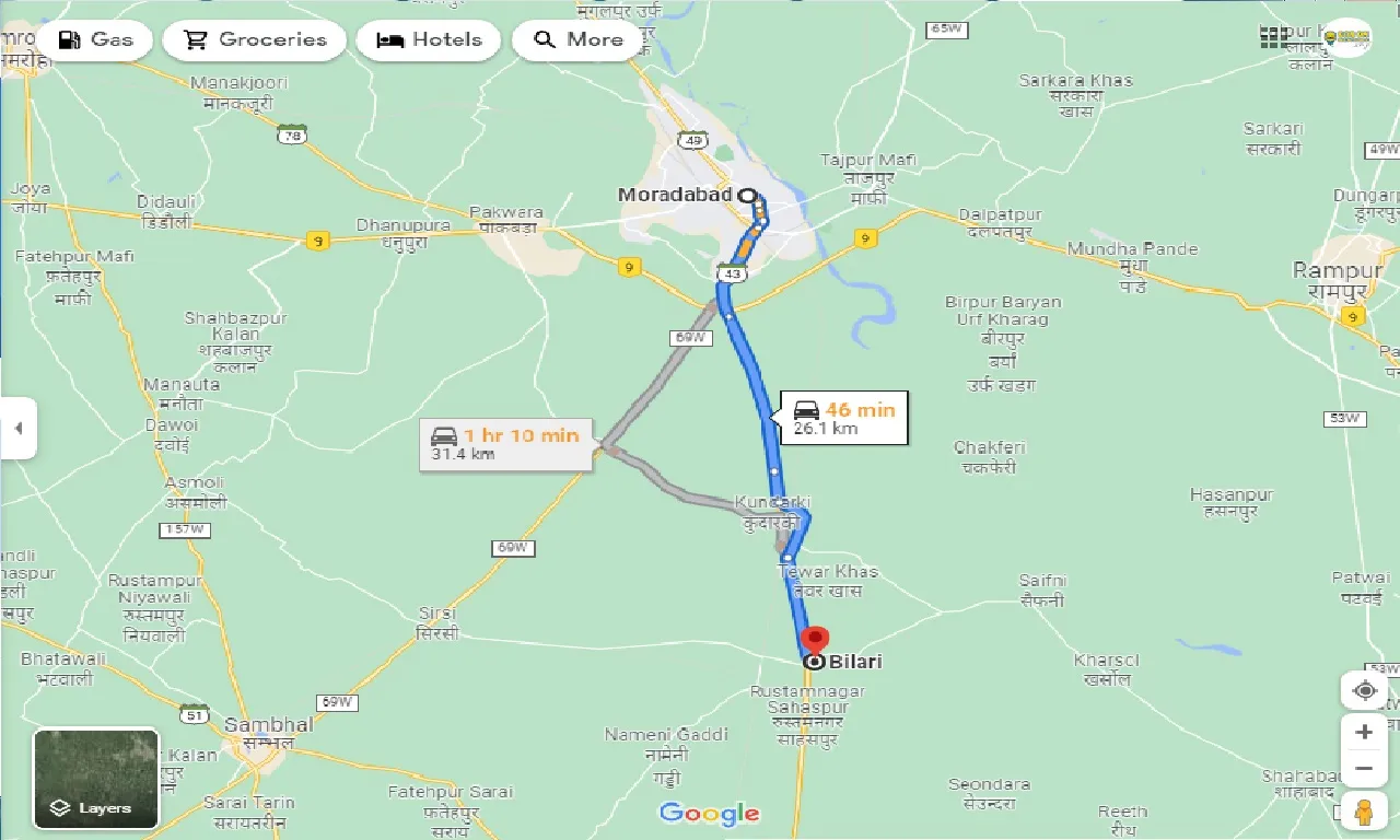 moradabad-to-bilari-one-way