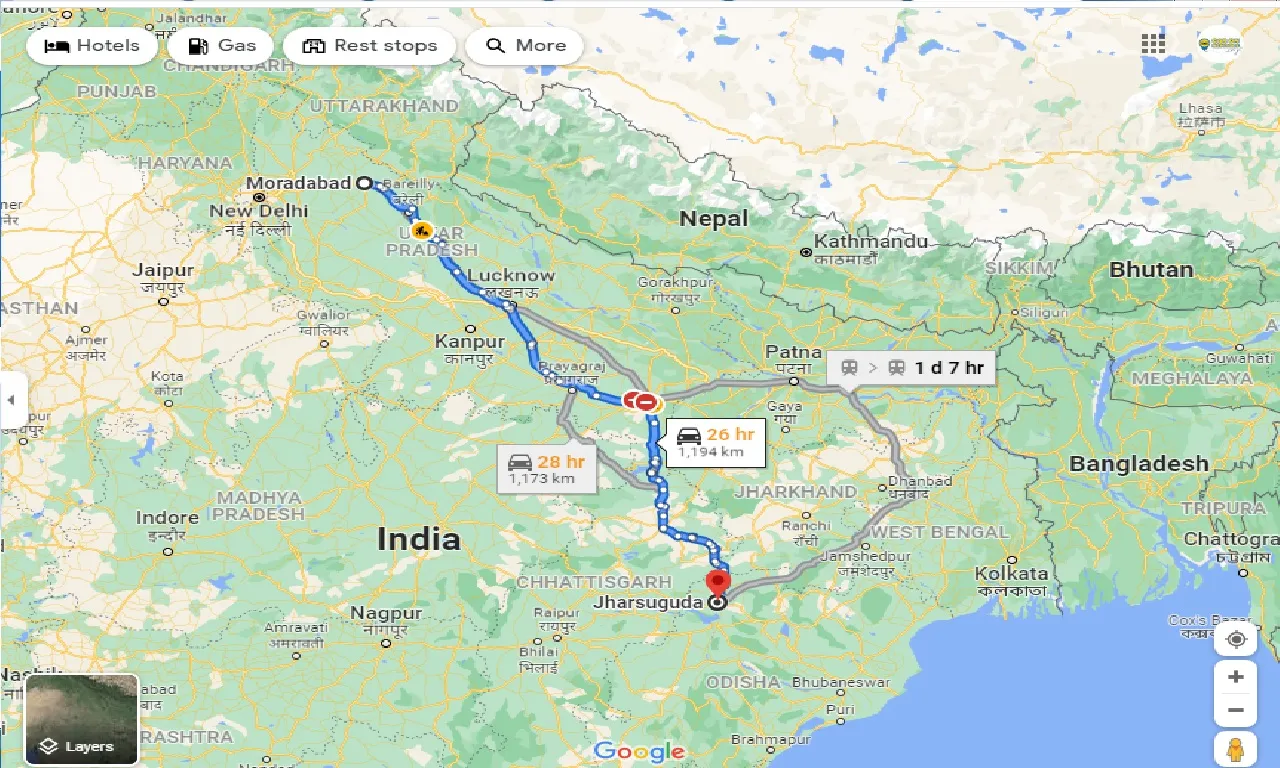 moradabad-to-jharsuguda-taxi