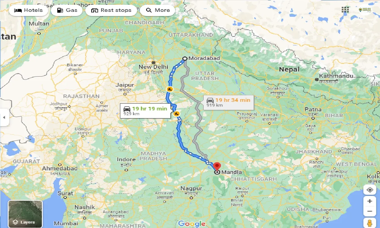 moradabad-to-mandla-taxi