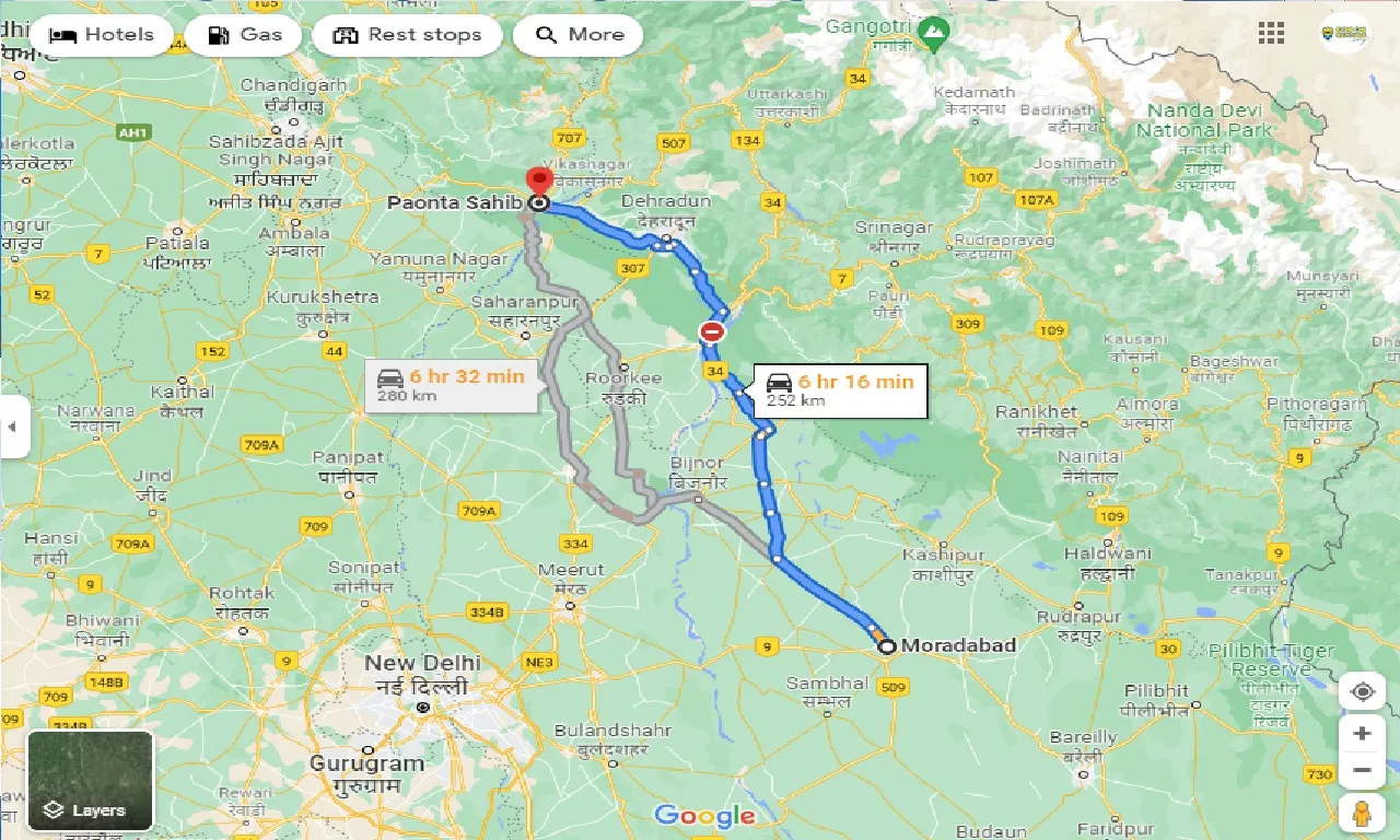 moradabad-to-paonta-sahib-one-way