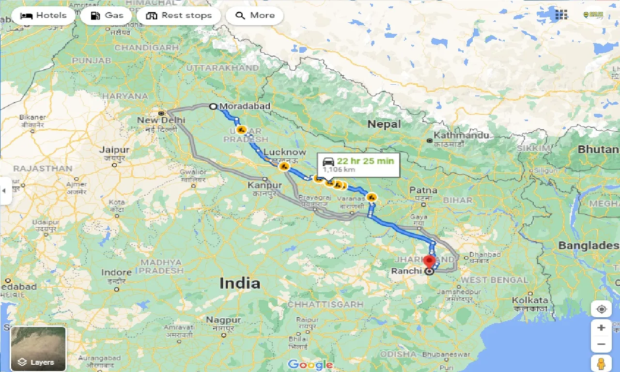 moradabad-to-ranchi-one-way