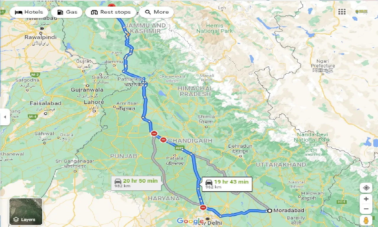 moradabad-to-srinagar-taxi