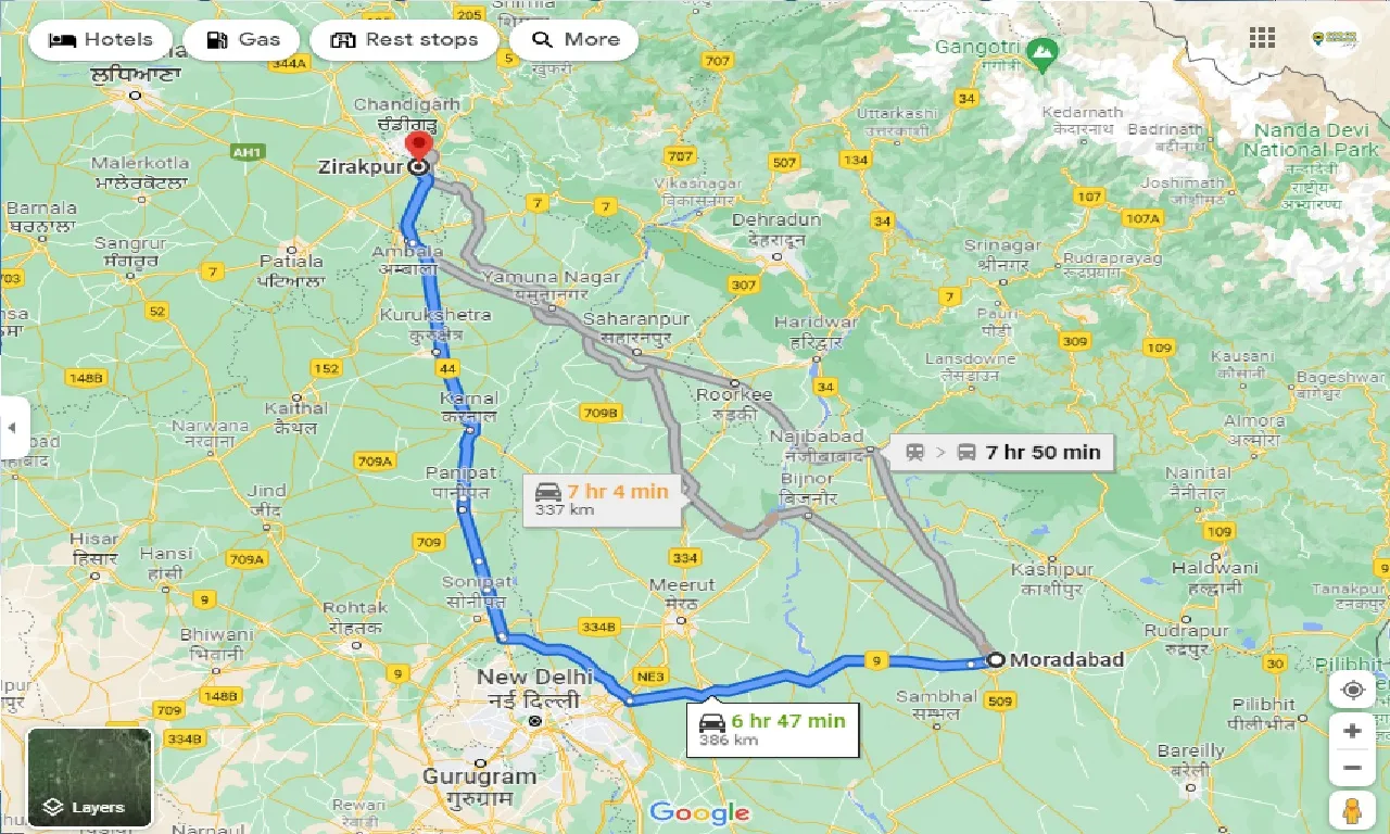 moradabad-to-zirakpur-one-way
