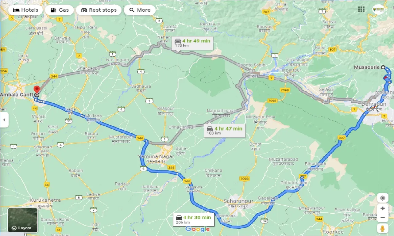 mussoorie-to-ambala-cantt-one-way