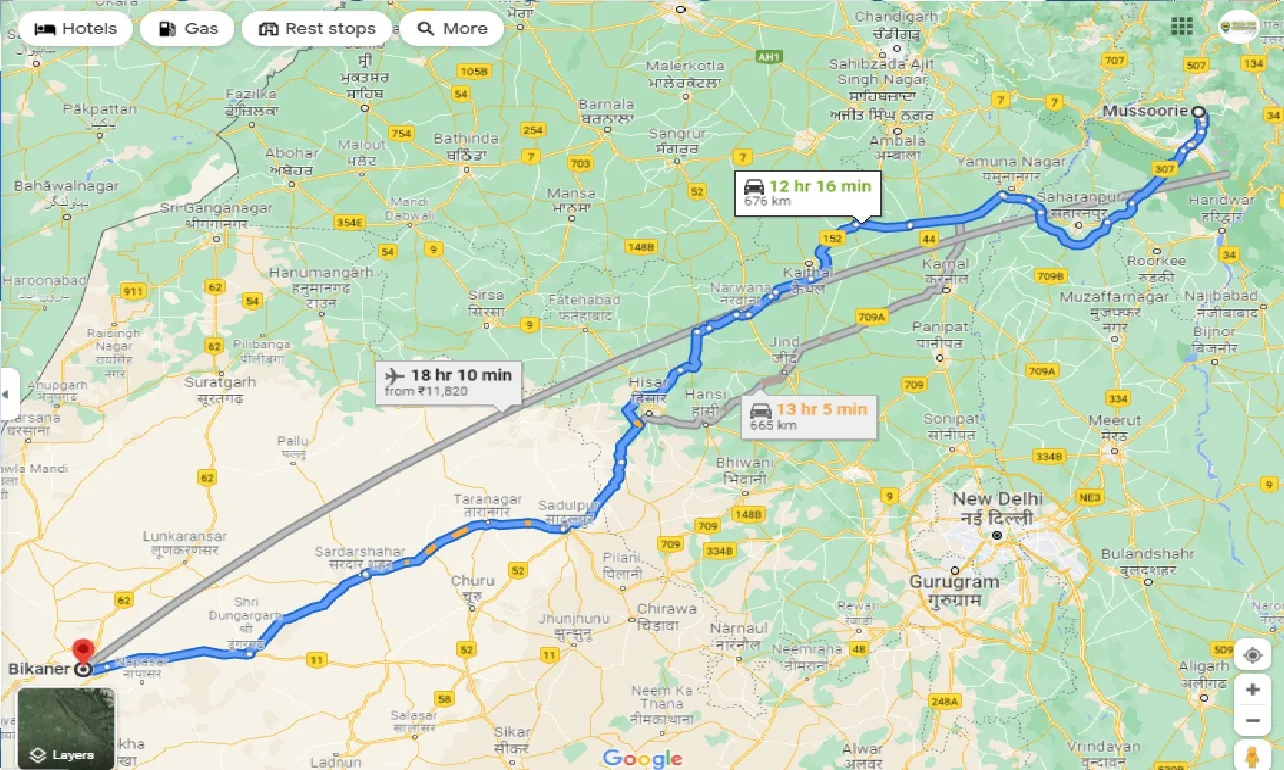 mussoorie-to-bikaner-taxi