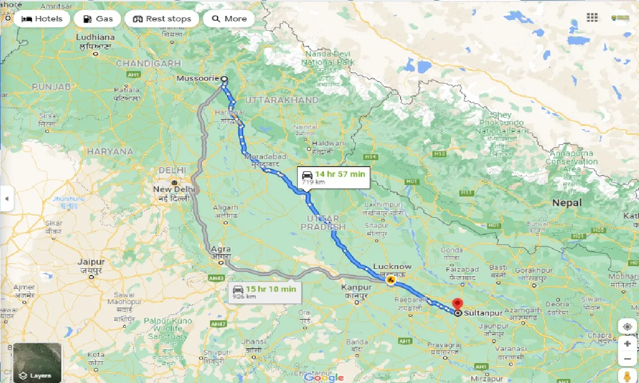 mussoorie-to-sultanpur-taxi