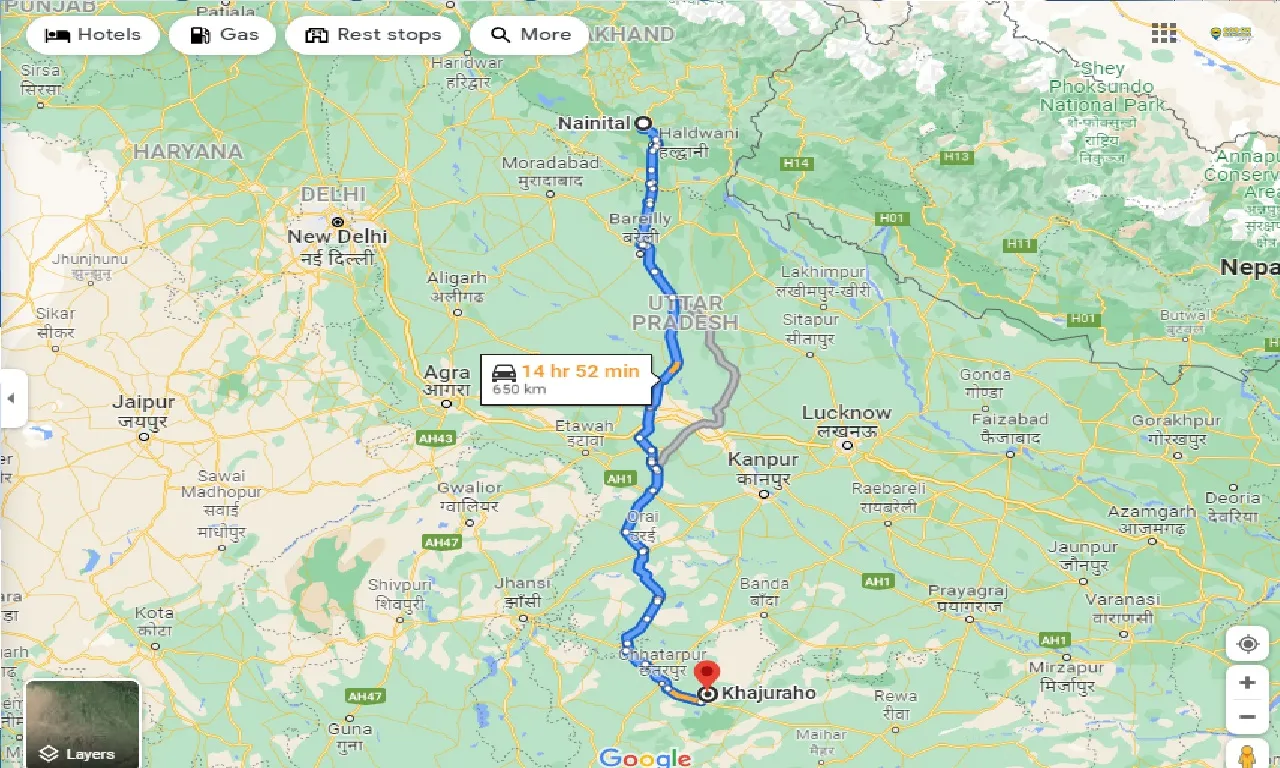 nainital-to-khajuraho-taxi