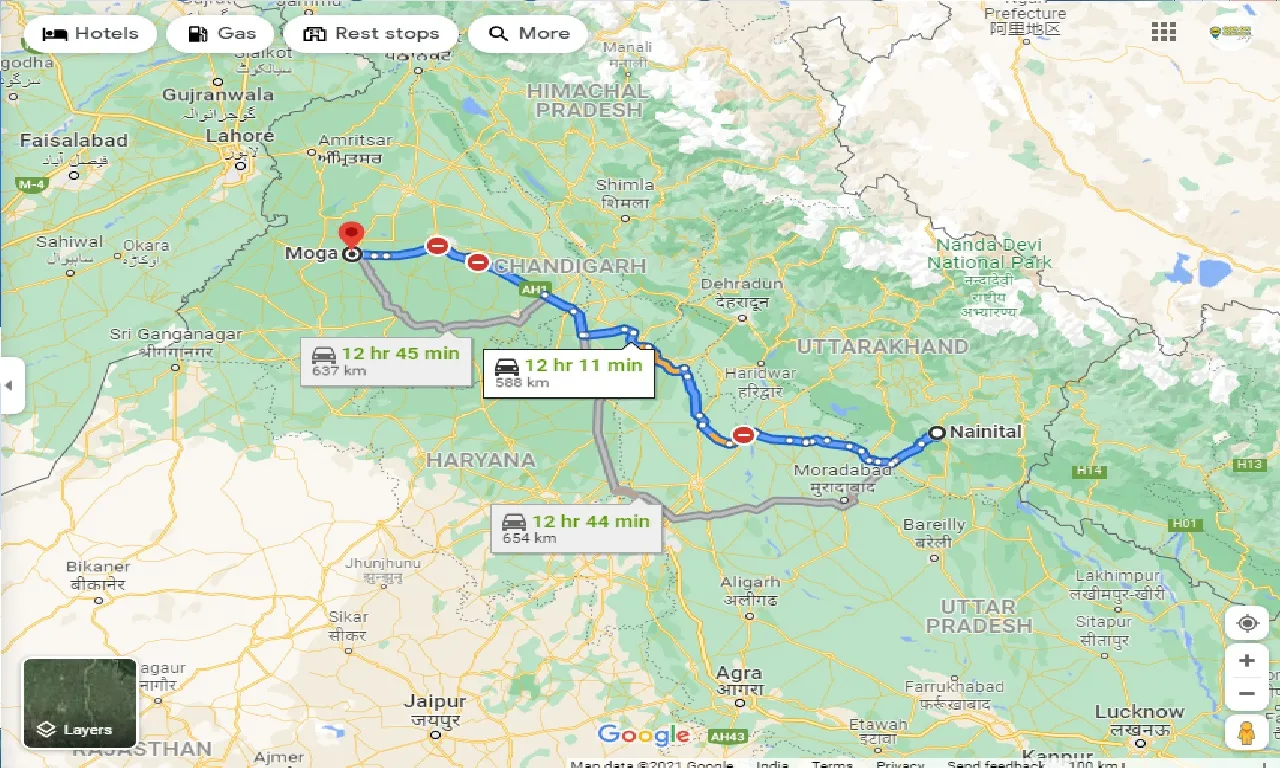 nainital-to-moga-taxi