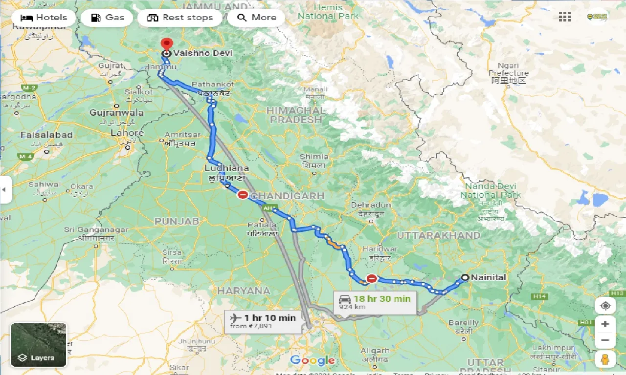 nainital-to-vaishno-devi-one-way