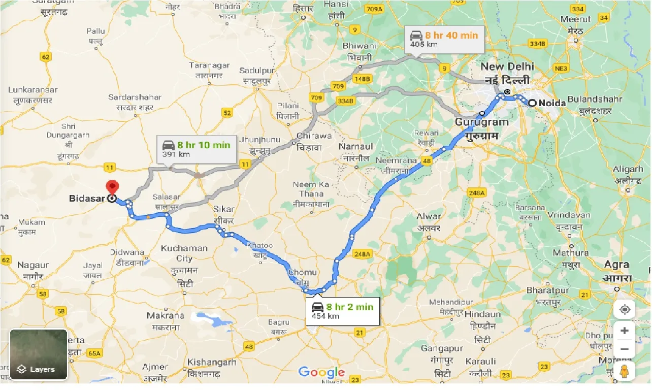noida-to-bidasar-one-way
