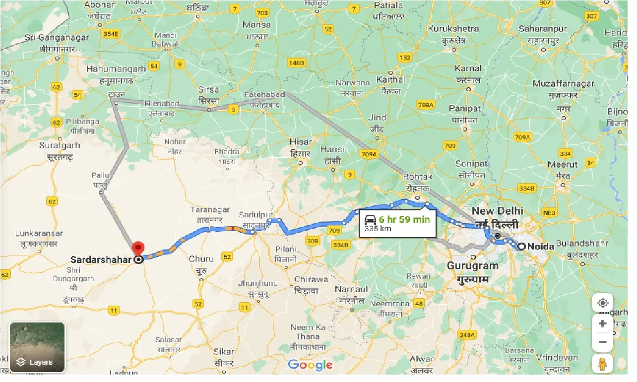 noida-to-sardarshahar-one-way