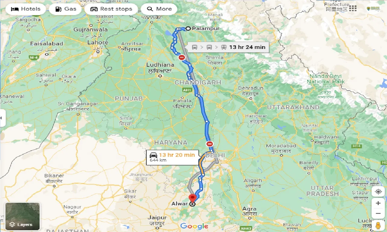 palampur-to-alwar-taxi