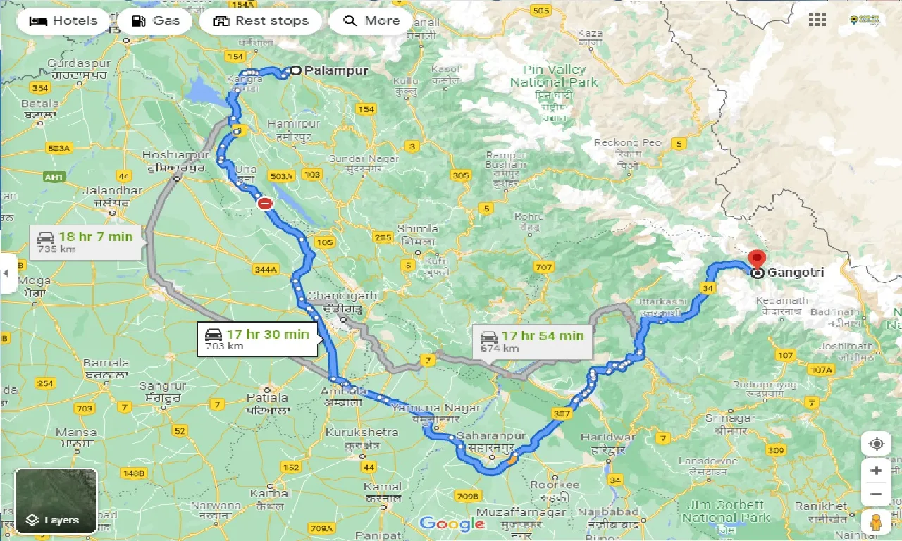 palampur-to-gangotri-one-way