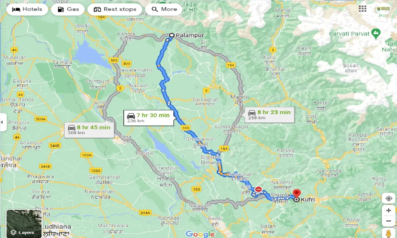 palampur-to-kufri-one-way