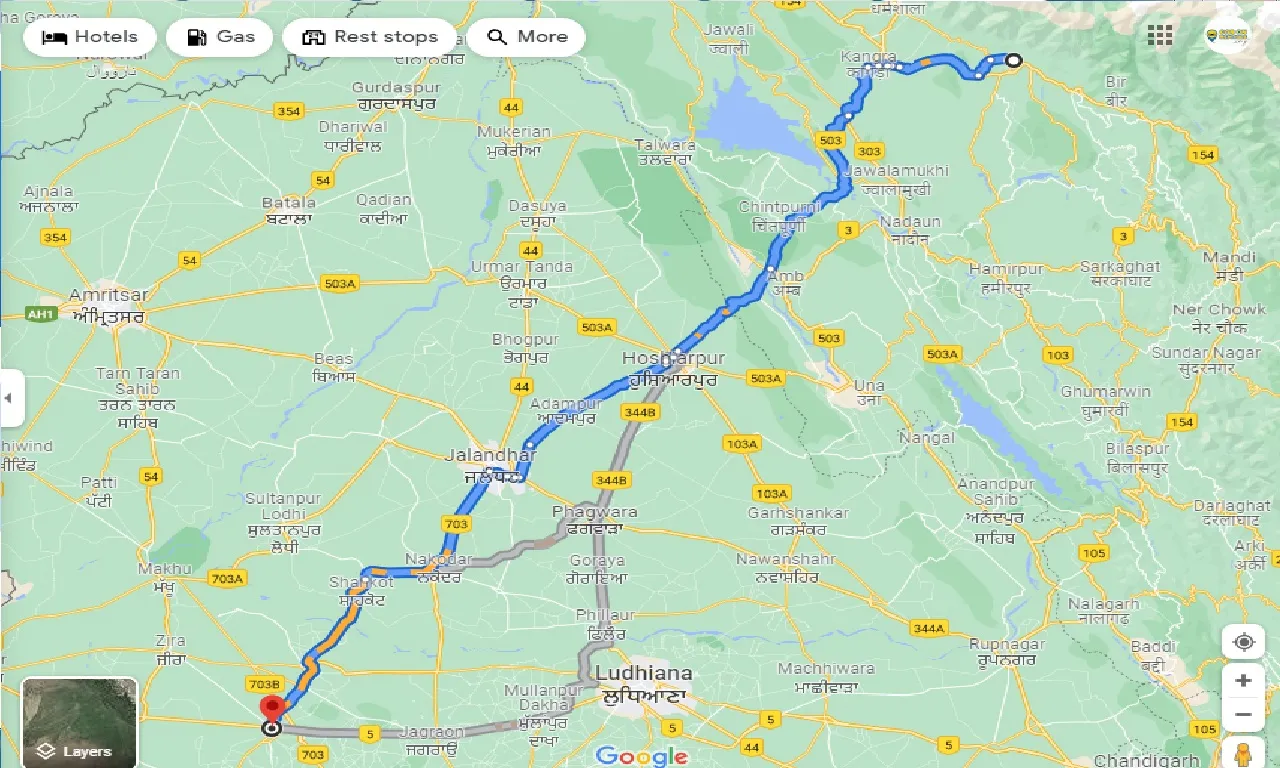 palampur-to-moga-one-way