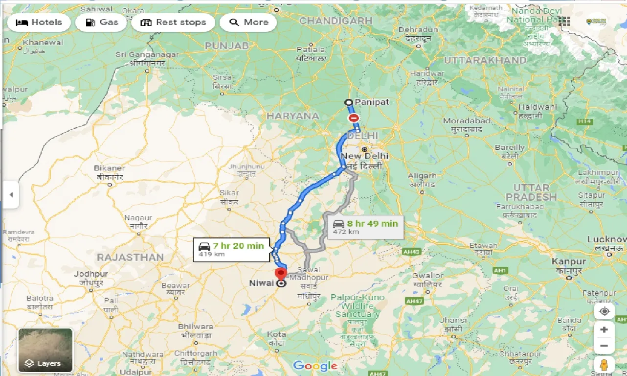 panipat-to-niwai-one-way