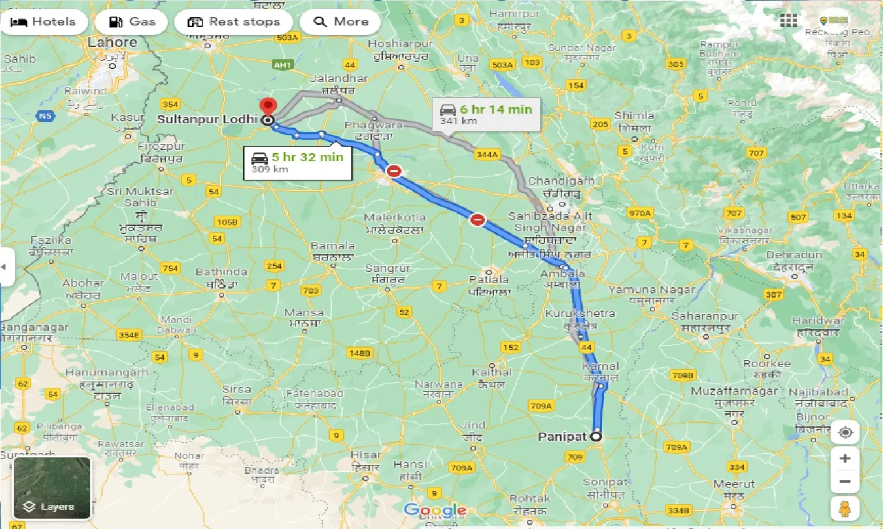 panipat-to-sultanpur-lodhi-one-way