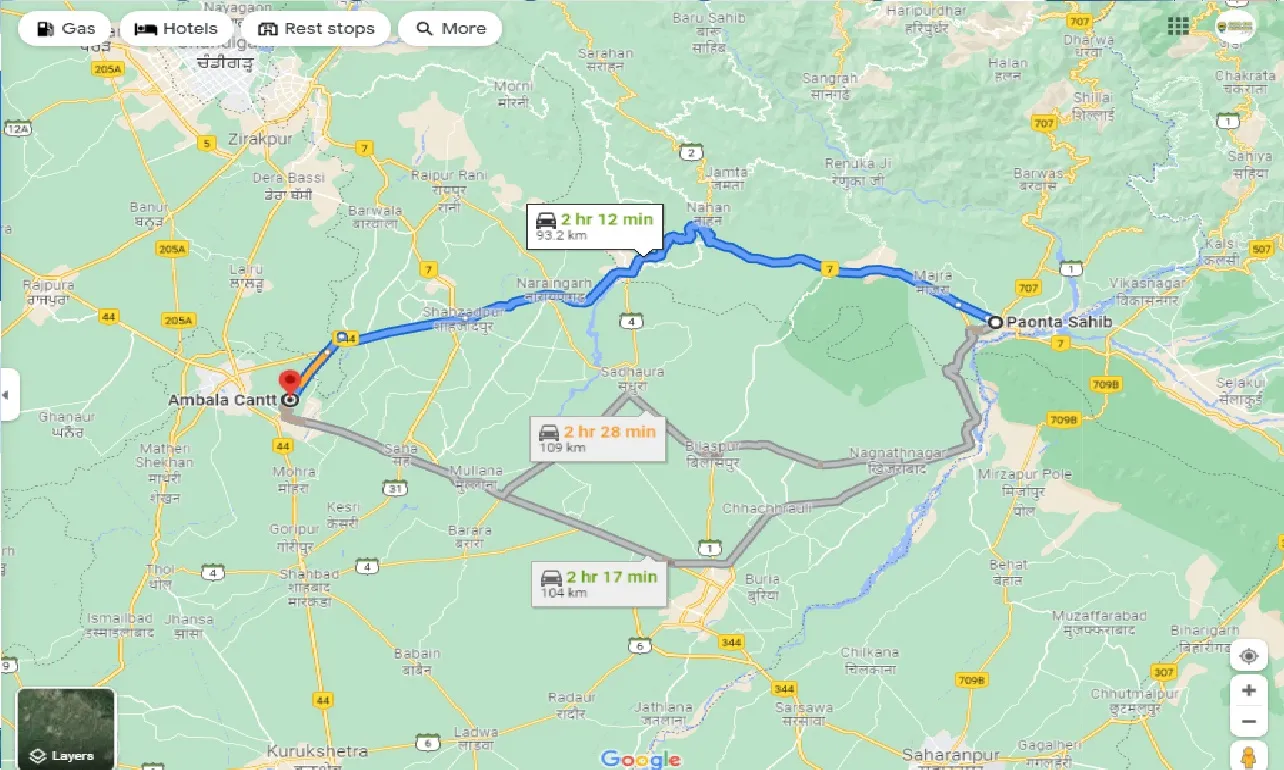 paonta-sahib-to-ambala-cantt-one-way