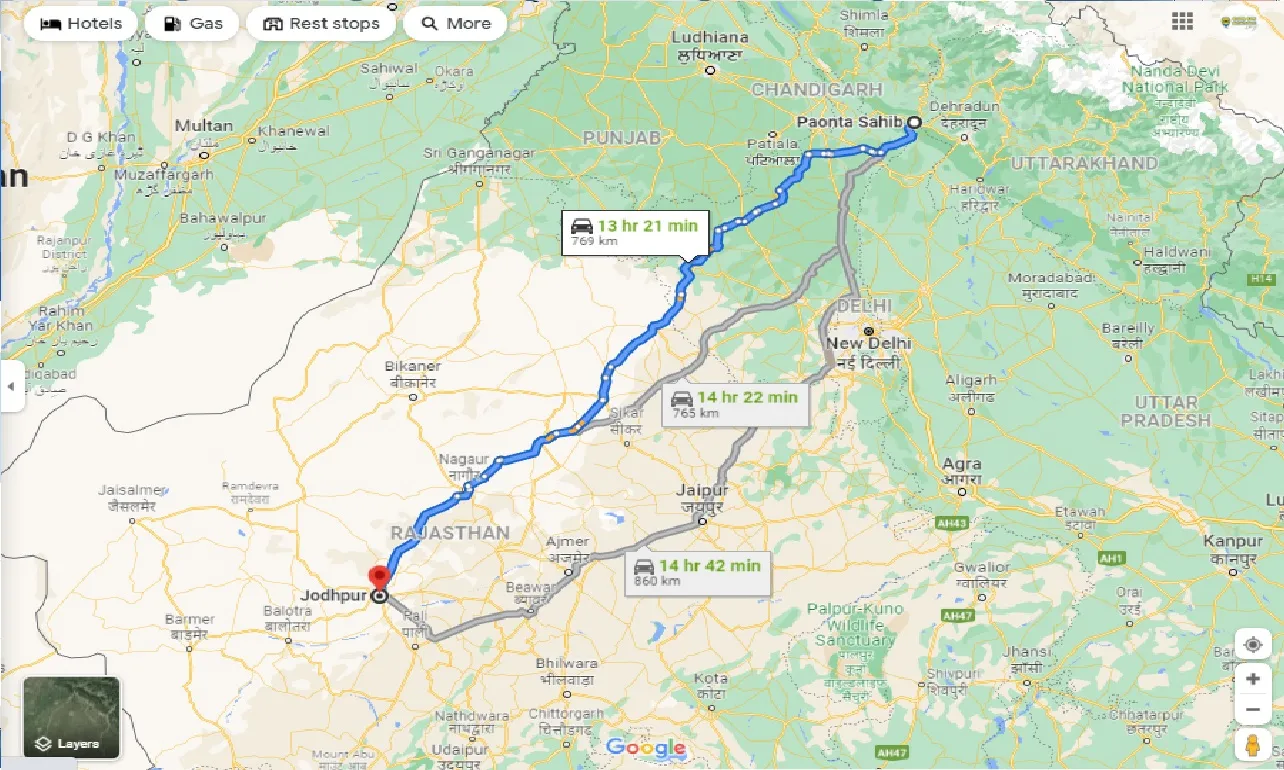 paonta-sahib-to-jodhpur-one-way