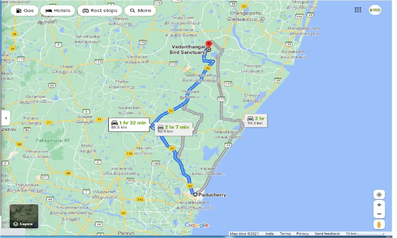 pondicherry-to-vedanthangal-bird-sanctuary-round-trip