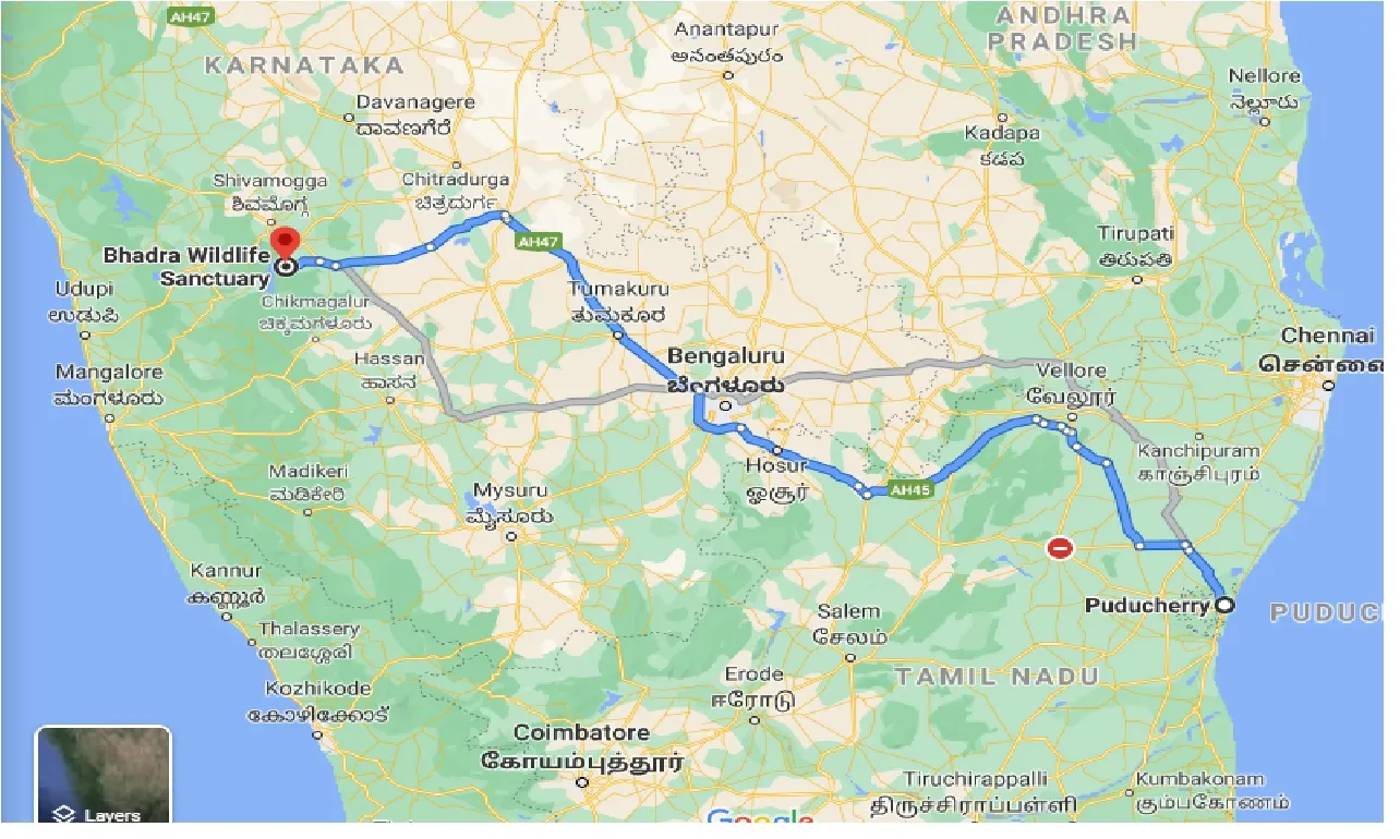 puducherry-to-bhadra-wildlife-sanctuary-one-way