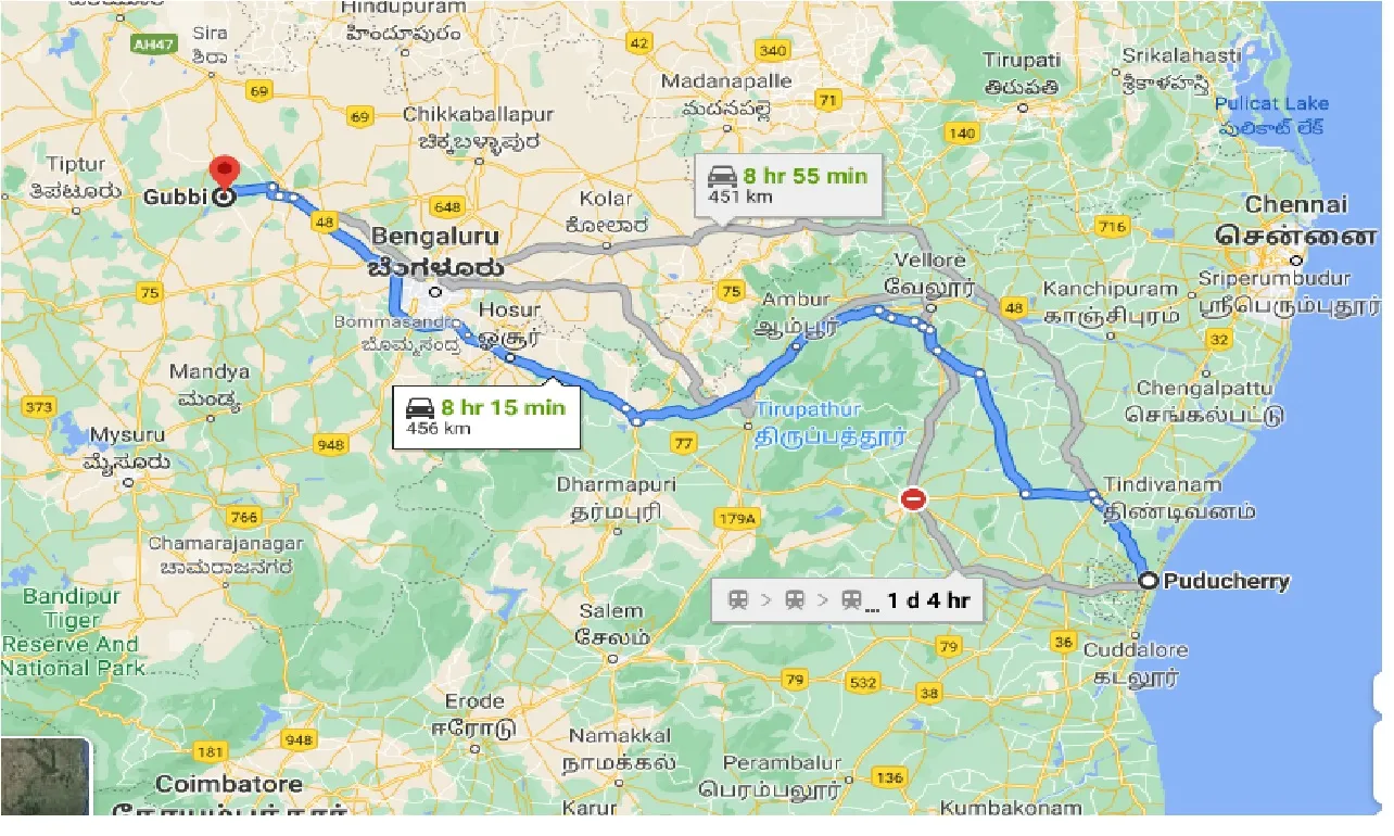 puducherry-to-gubbi-one-way