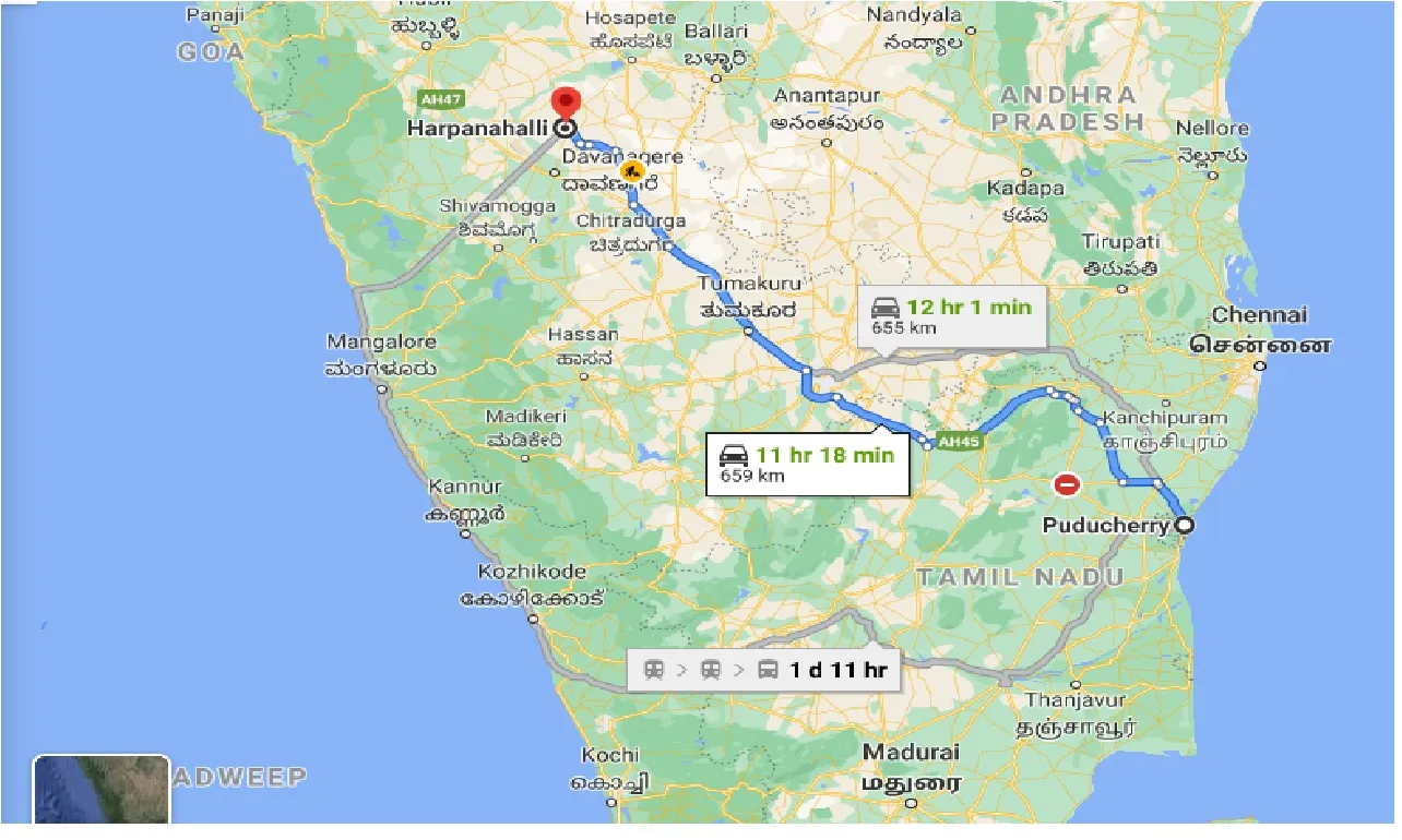 puducherry-to-harpanahalli-one-way