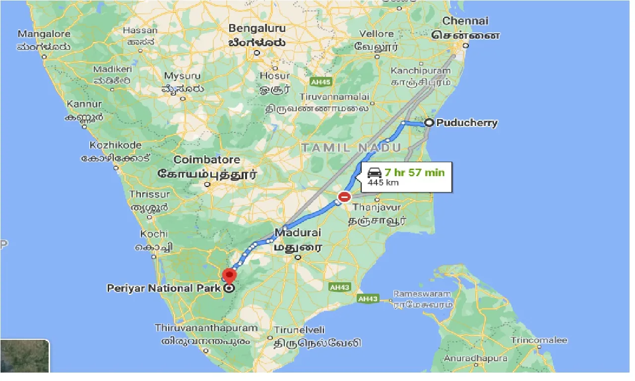 puducherry-to-periyar-national-park-one-way