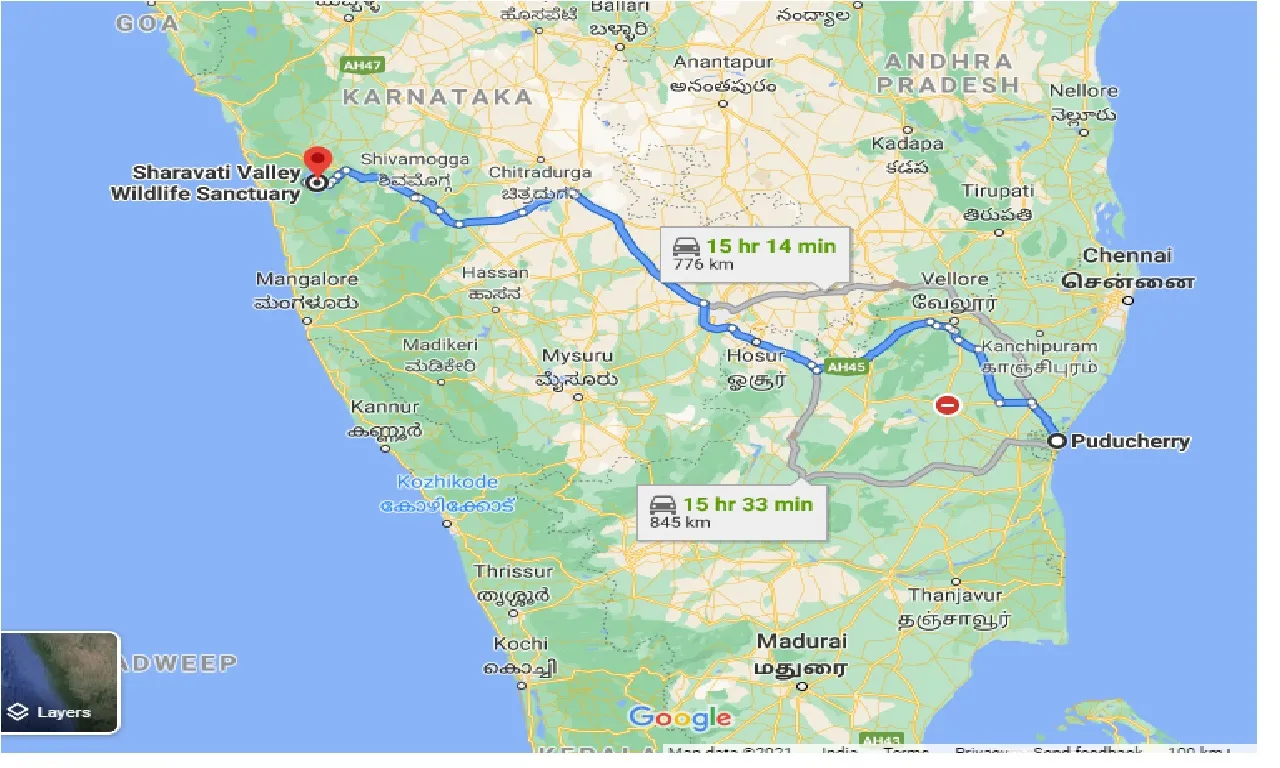 puducherry-to-sharavati-valley-wildlife-sanctuary-one-way