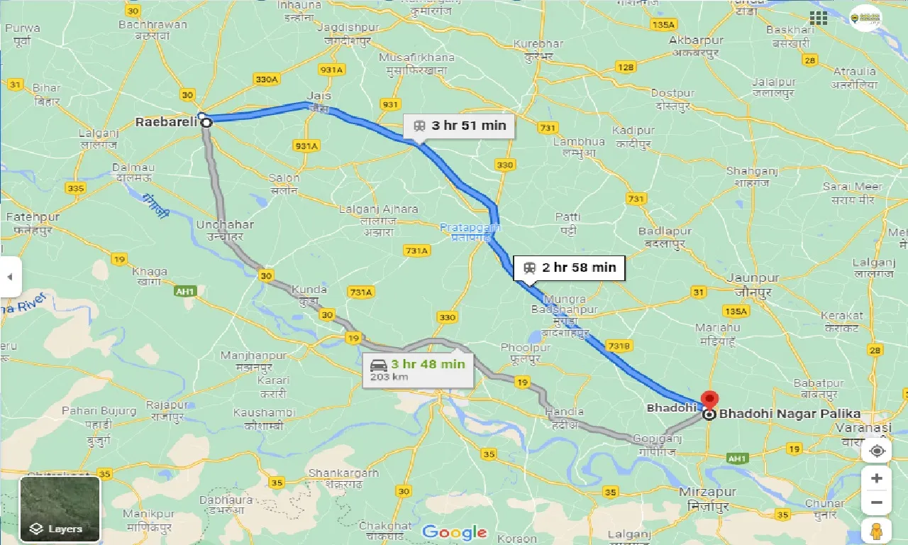 raebareli-to-bhadohi-nagar-palika-one-way