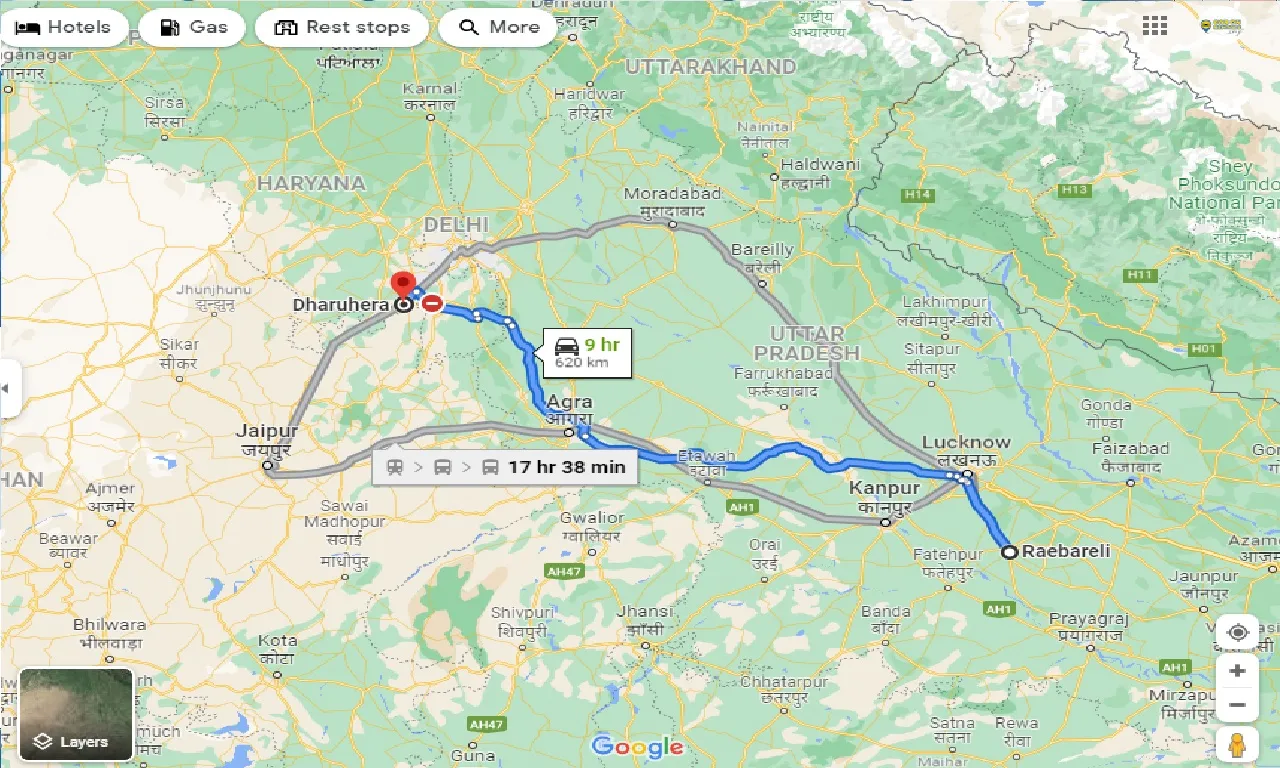 raebareli-to-dharuhera-taxi