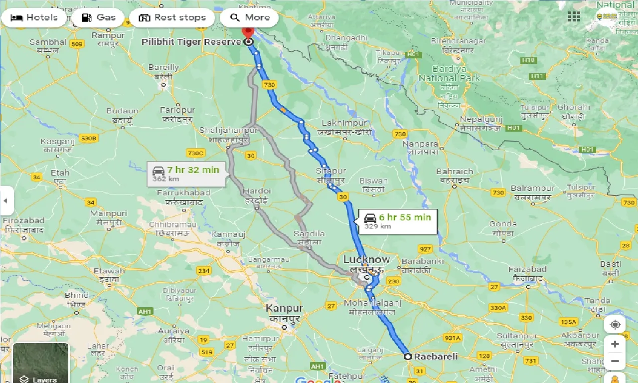 raebareli-to-pilibhit-tiger-reserve-one-way