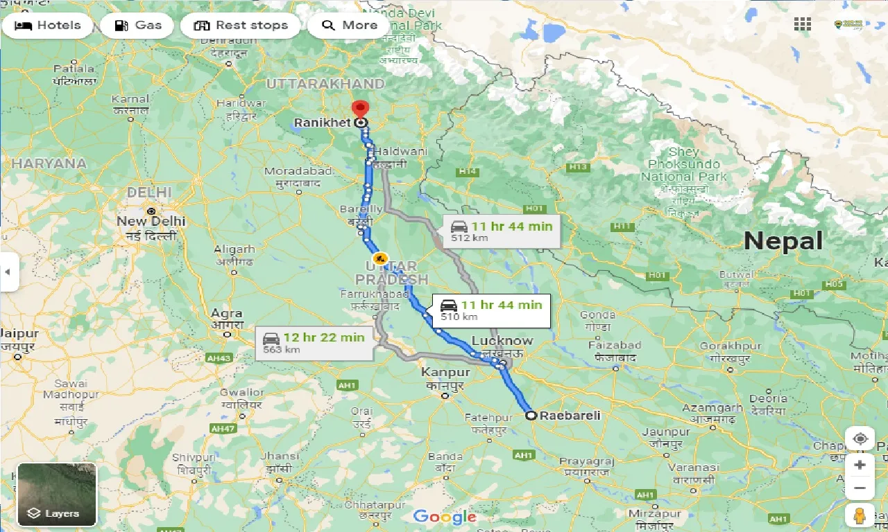 raebareli-to-ranikhet-taxi
