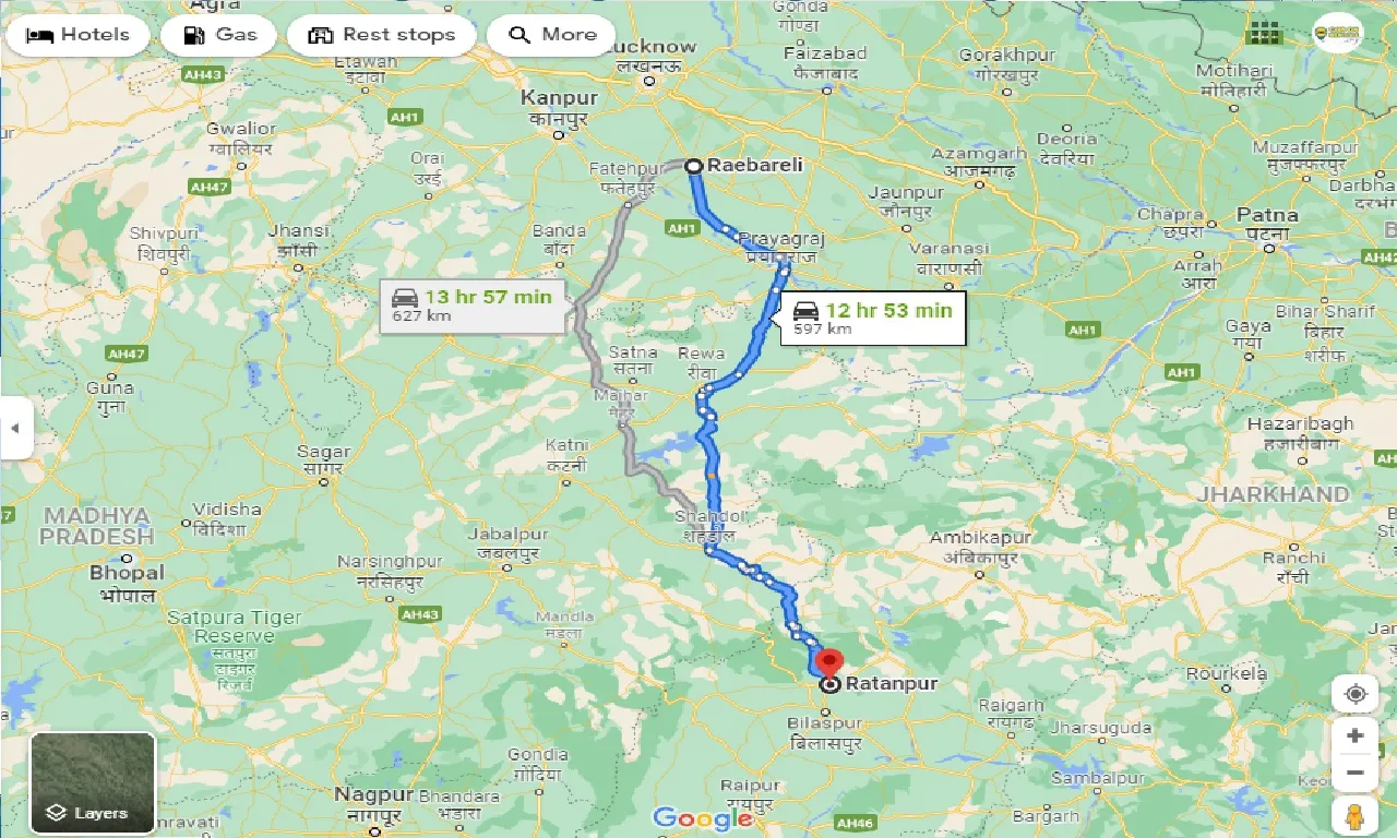 raebareli-to-ratanpur-one-way