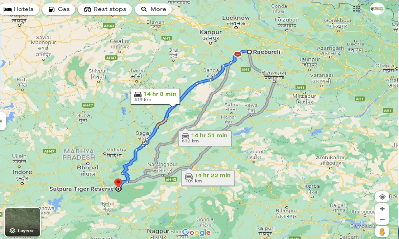 raebareli-to-satpura-tiger-reserve-one-way
