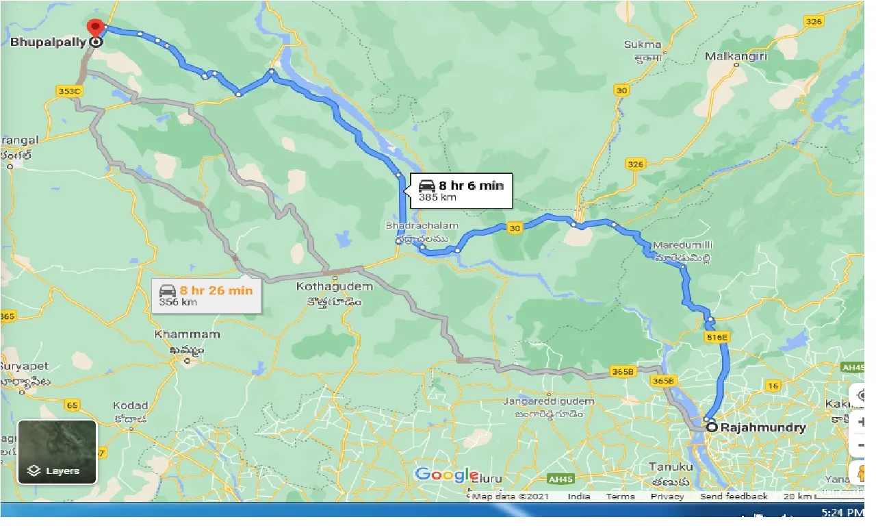 rajahmundry-to-bhupalpally-taxi