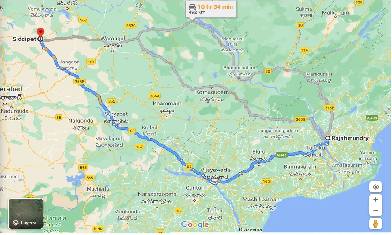 rajahmundry-to-siddipet-one-way