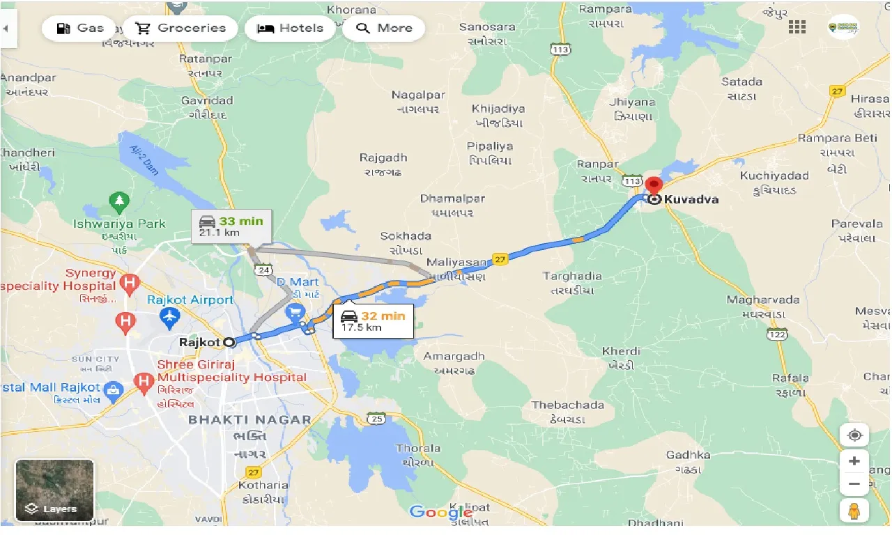 rajkot-to-kuvadva-one-way